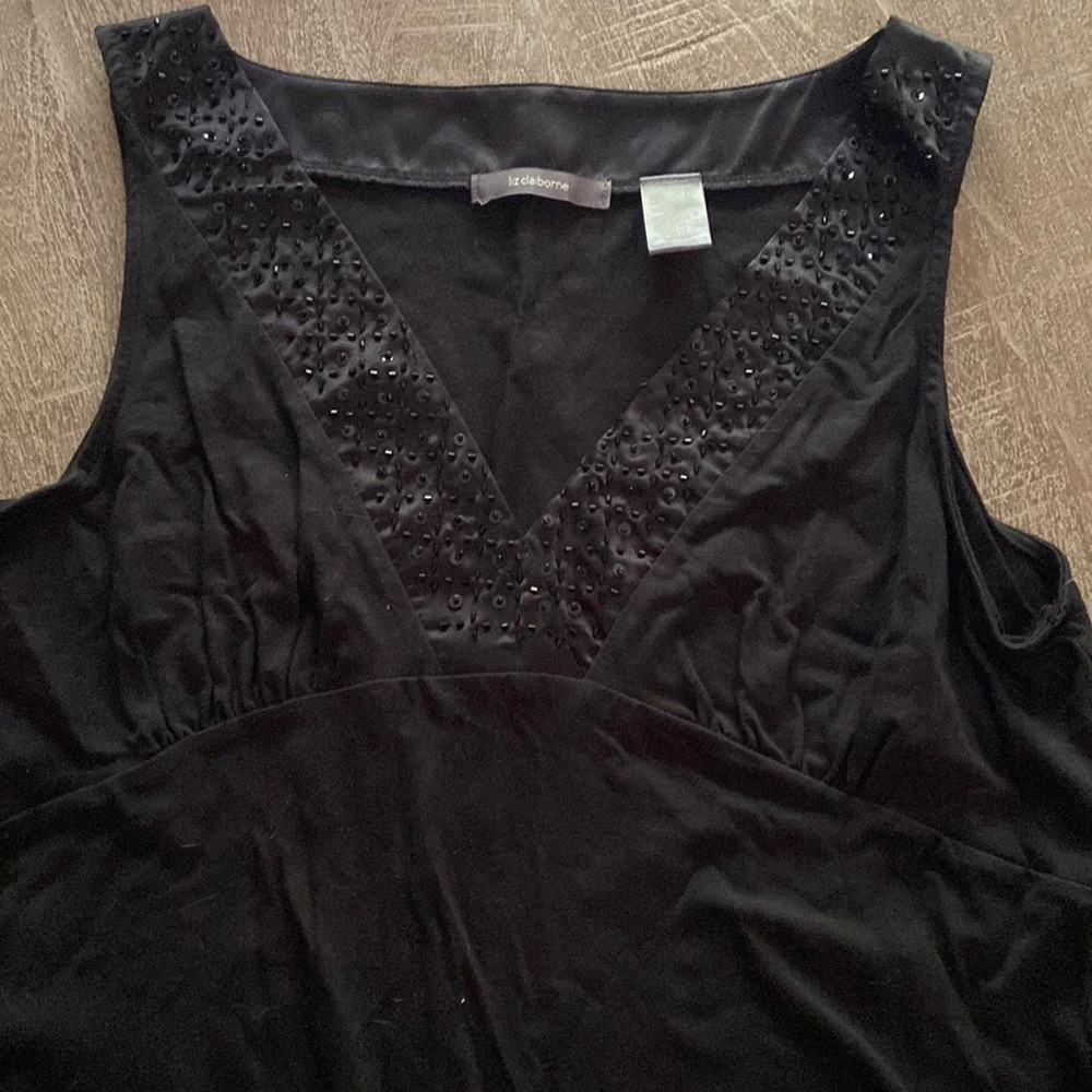 Womens cotton tank with beading embellishments  on neck.